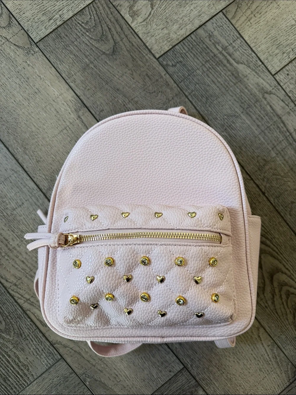 Under One Sky Light Pink Quilted Mini Backpack with Gold Heart and Round Studs